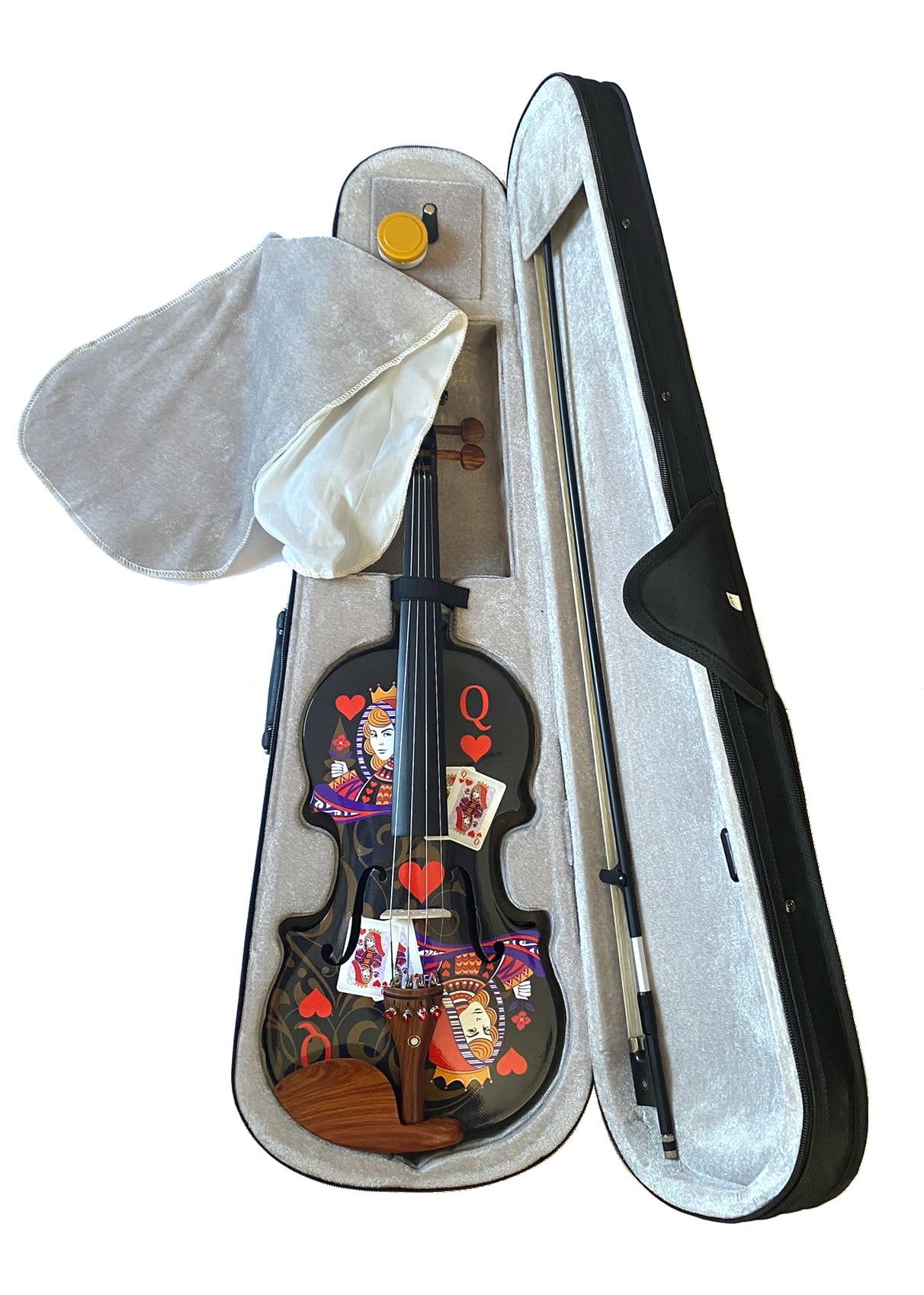 Queen of Hearts White Violin Outfit white carbon fiber bow case rosin strings crystal fine tuners set up
