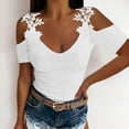 thumbnail image 2 of Chbgutlmr Going out Tops for Women Short Sleeve Cold Shoulder Lace Slim Comfy Solid Color Trendy Tops, 2 of 6