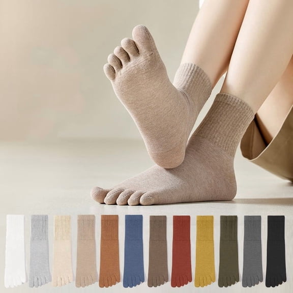 Socks Toe Socks Five Toe Socks Breathable Socks Odor Control Socks Cotton Socks Seamless Toe Pockets for Comfort Anti Friction Socks (Coffee)