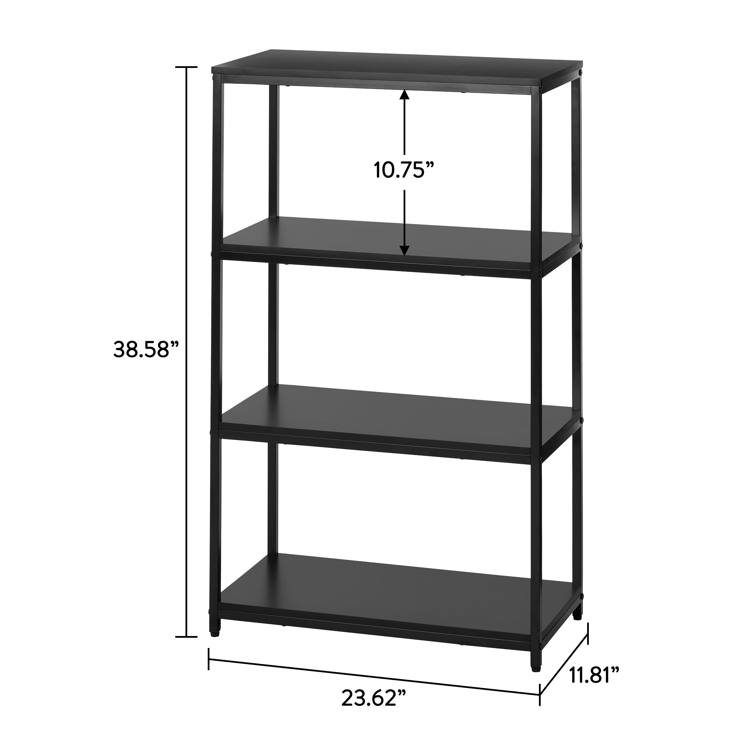 Mainstays 4-Shelf Metal Frame Bookcase, Black Finish