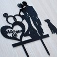 thumbnail image 2 of Pareja de bodas beso Mr & Mrs corazón anillo de diamante adorno para pastel novia y novio con silueta de perro adorno para pastel acrílico negro, 2 of 4