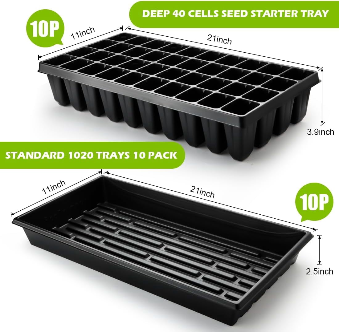 10 Pack 1020 Seed Starter Trays and 10 Pcs 72 Cell Plug Trays, Thick Durable Seedling Plastic Nursery Tray for TD538 1020 Tray Germination (10 Sets)