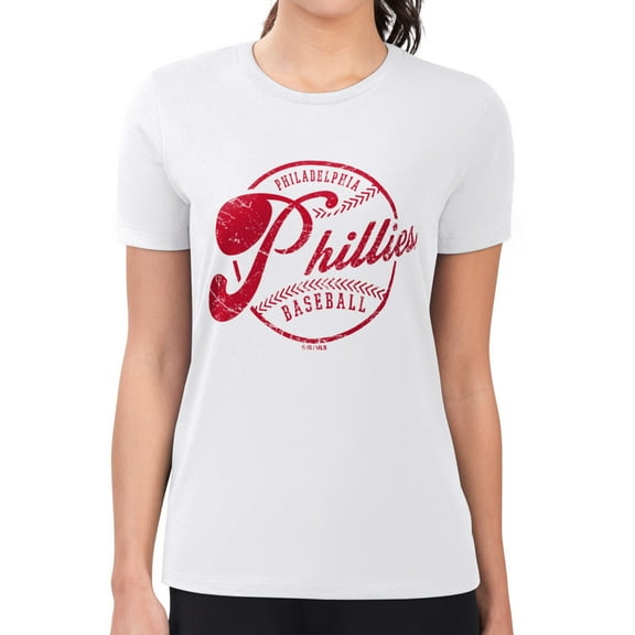 Women's G-III 4Her by Carl Banks White Philadelphia Phillies Super-Slim Fit Lightweight Distressed Baseball Team