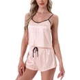 thumbnail image 4 of Conjunto de pijamas de satén para mujeres INSPIRE CHIC, ropa de dormir, camisetas con pantalones cortos, ropa de casa, XL, rayas rosas, 4 of 6