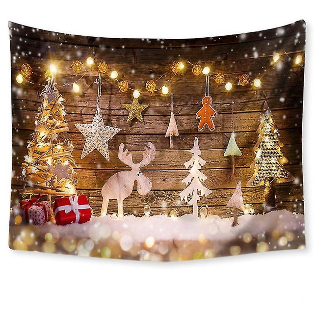 Tapiz navideño para colgar en la pared, árbol de Navidad dorado, reno, copo de nieve, estrellas, arte de pared, manta decorativa para dormitorio infantil, 150x200cm