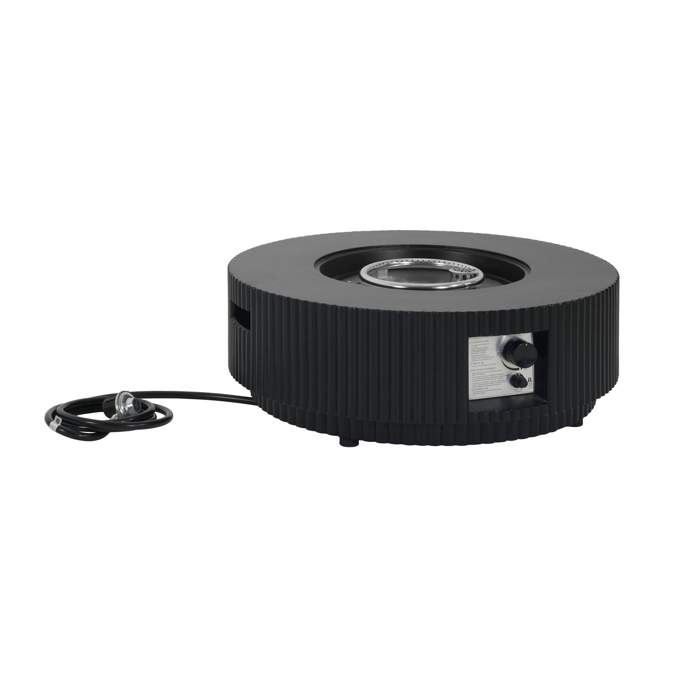 Christopher Knight Home 30" Patio MGO Propane Fire Pit, 40,000 BTU Ribbed Round Heater with Lid, Black