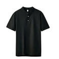 thumbnail image 4 of Lovzfmll Men's Summer Fashion Casual Stand Collar Solid Color Linen Short Sleeve Shirt, Soft Breathable Beach Top Black, 4XL, 4 of 5
