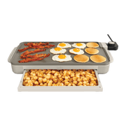 Bella 10 x 18 Nonstick Ceramic Griddle with Warming Tray, Oatmilk