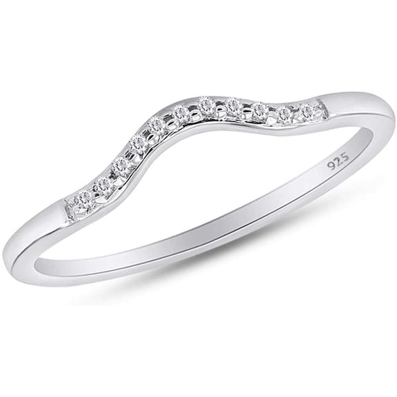 Round Cut White Diamond White Curved Wedding Band Ring Sterling Silver 925