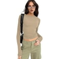 thumbnail image 4 of Women'S Basic T-Shirt Crew Neck Long Sleeve Slim Fit Cute Tops Coffee S, 4 of 9