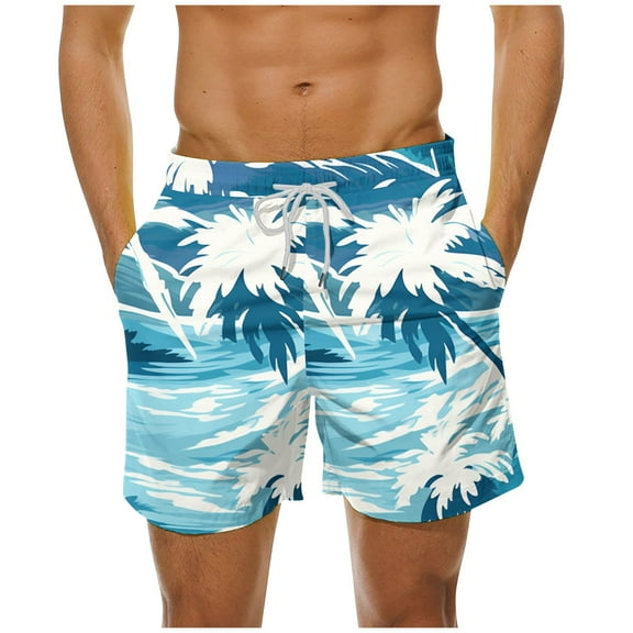 LYEAA Swim Trunks for Men with Pocket Elastic Waist Summer Beach Big Men's Swimming Shorts Hawaiian Colorful Tree Printed Drawstring Surf Board Shorts Casual Athletic Fashion Comfortable Swimsuit 5XL