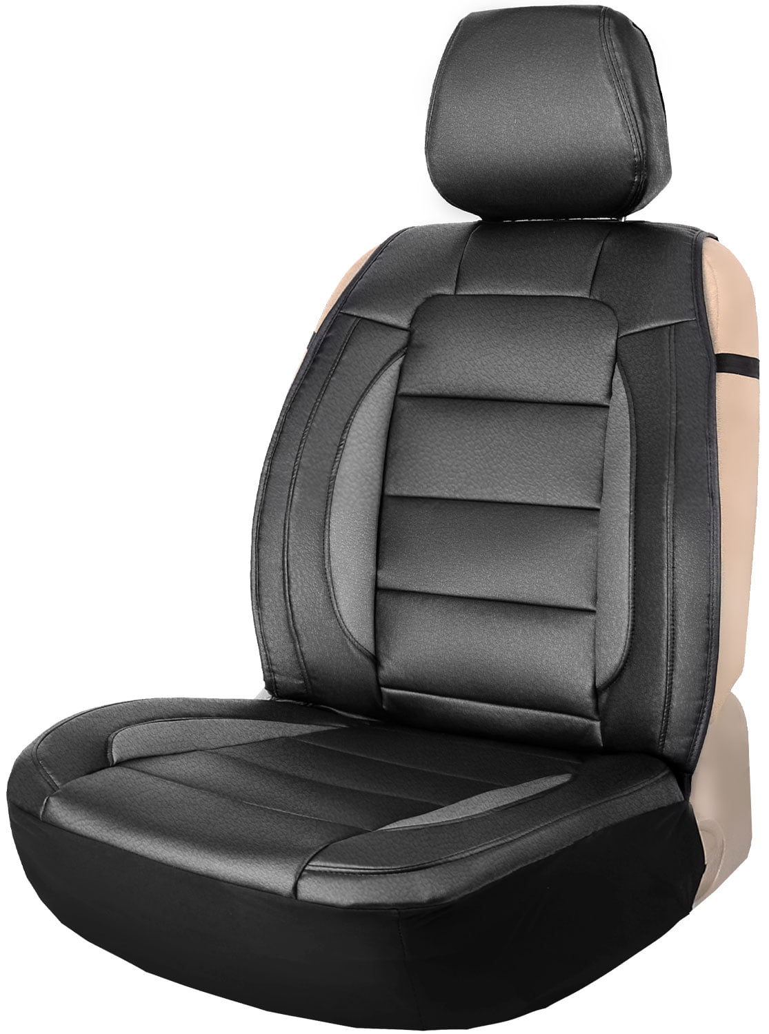Leader Accessories RAM Vinyl Universal Fit Auto Leather Seat Cover for Car Front Seats with Airbag Black