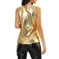 thumbnail image 4 of MODA NOVA Juniors Metallic Crew Neck Sleeveless Cam Tank Top Shiny Gold L, 4 of 7