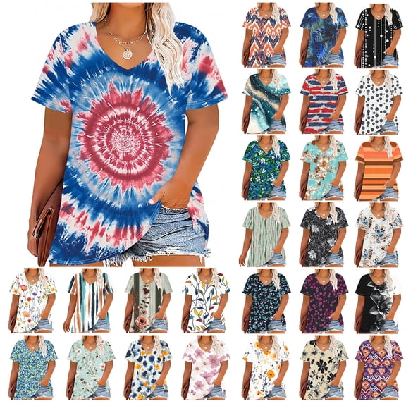 NSLGXD Womens Plus Size T-shrits Summer V Neck Short Sleeve Shirts Loose Fit Solid Color Tees Comfy Elegant Tshirt Top XL-5XL Black Tops