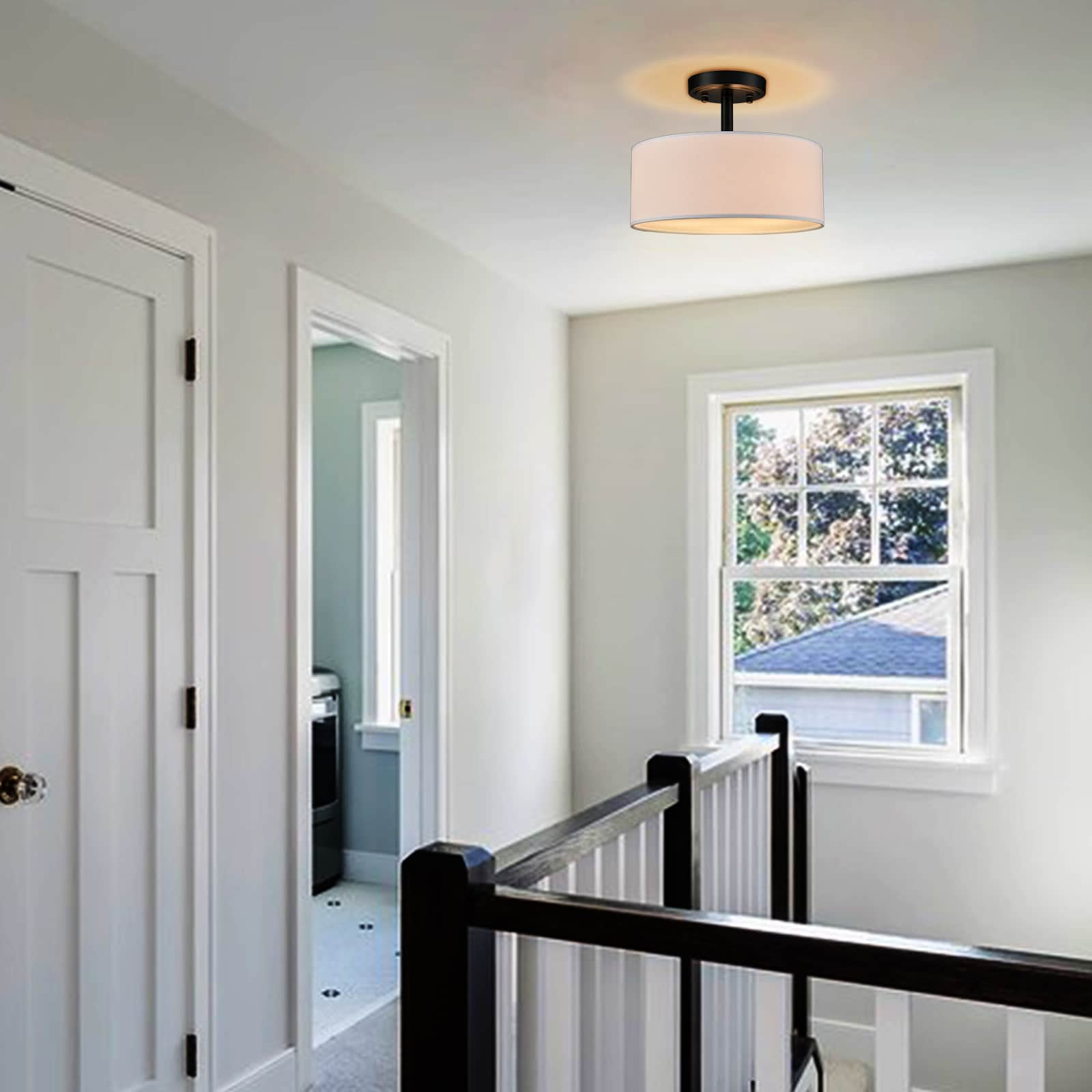 Modern Black Light Fixture Ceiling Mount Flush Mount Drum Ceiling Light