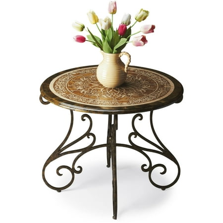 - Butler Acid-Etched Fossil Stone Southwestern Steel Foyer Table