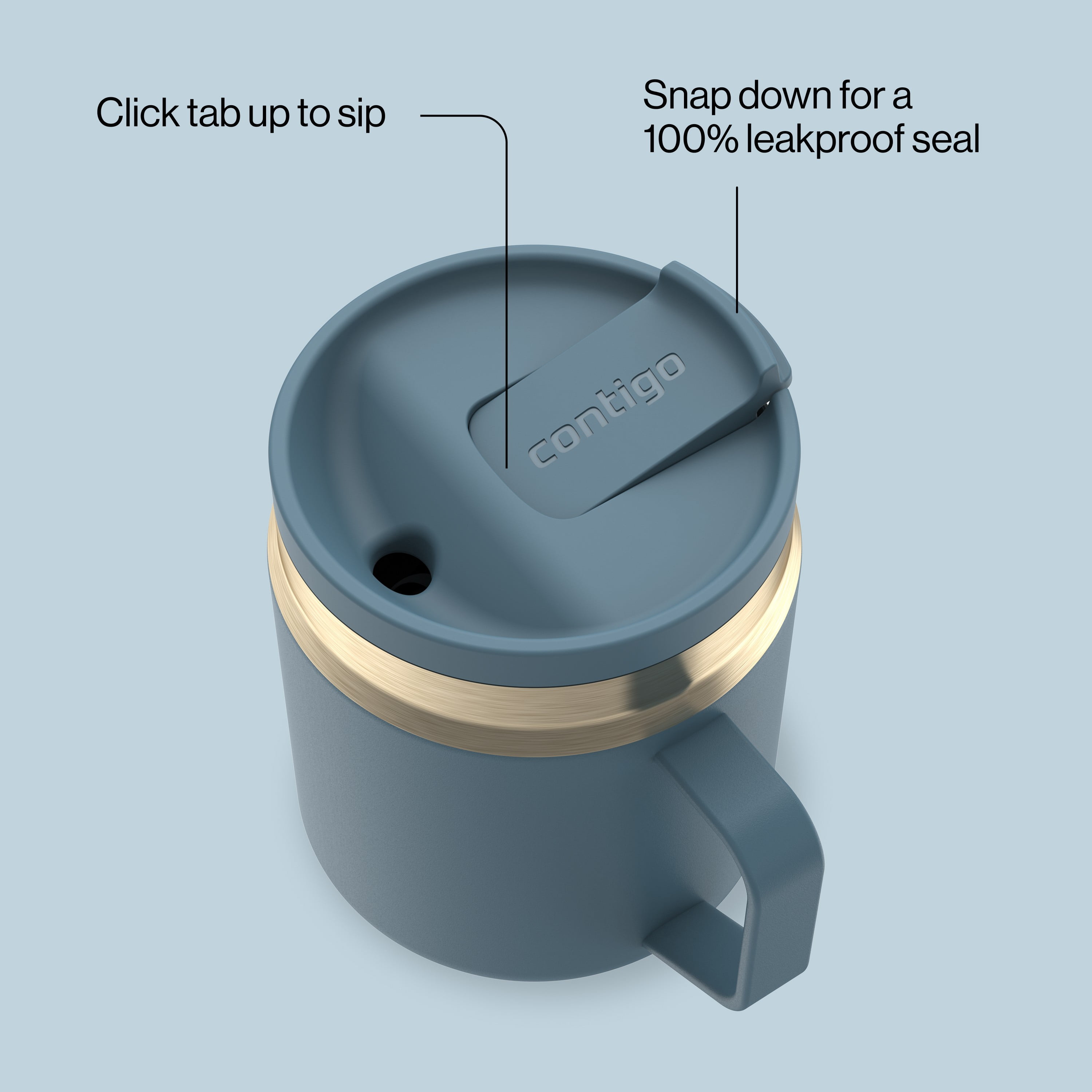 Tasse de voyage pour café/thé en acier inoxydable isolée Contigo SnapSeal, 414 ml (14 oz) – compacte, antifuite, sans BPA, sans plomb, lavable au lave-vaisselle