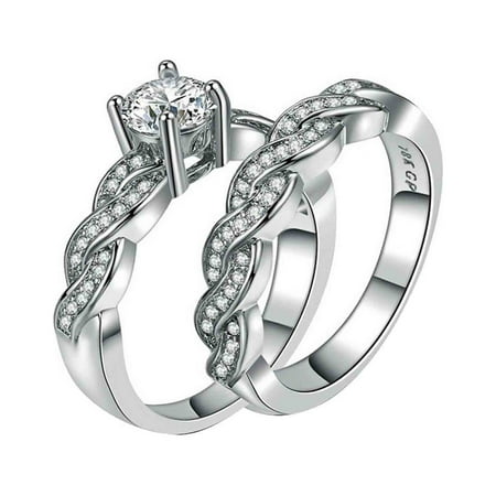 Mother's Day Sale Clearance - Couple Ring Beautiful Diamond Silver Rings Engagement Wedding Band Ring