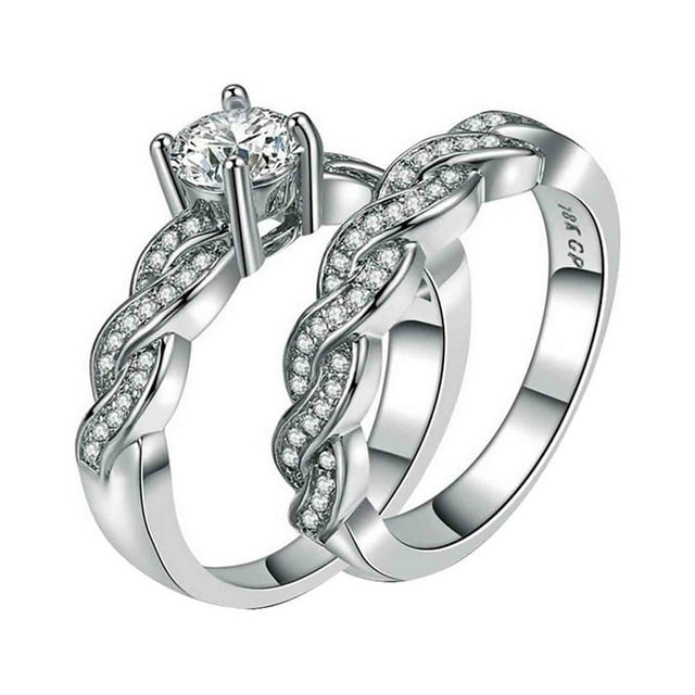 Riforla Couple Ring Beautiful Diamond Silver Rings Engagement Wedding Band Ring Womens Jewelry Silver 12