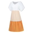 thumbnail image 4 of Femmes Grande Taille Robe d'Été Fluide de Vacances de Mode Bande Patchwork à Pois à Manches Courtes Beach Party Robes Amples, 4 of 9