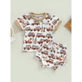 thumbnail image 2 of hirigin Baby Boys 2Pcs Summer Outfits, Short Sleeve Truck Print T-Shirt + Knot Front Shorts Set, 2 of 9