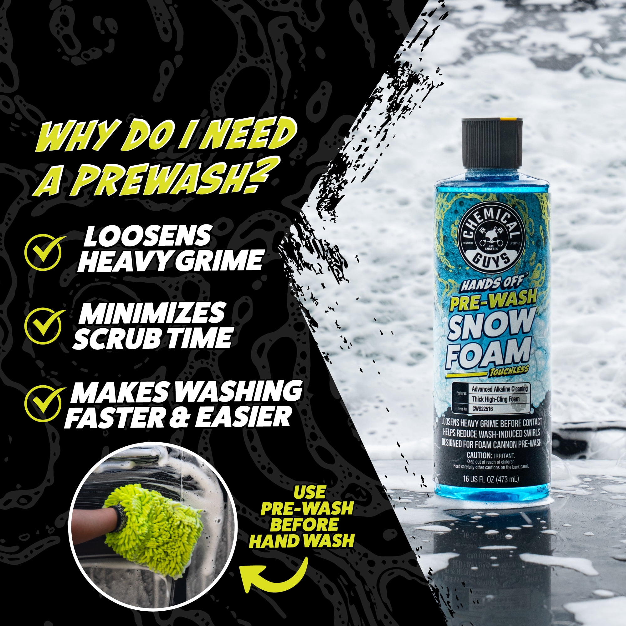Chemical Guys 'Hands Off' Pre-Wash Snow Foam Touchless Rinse, 16 fl oz