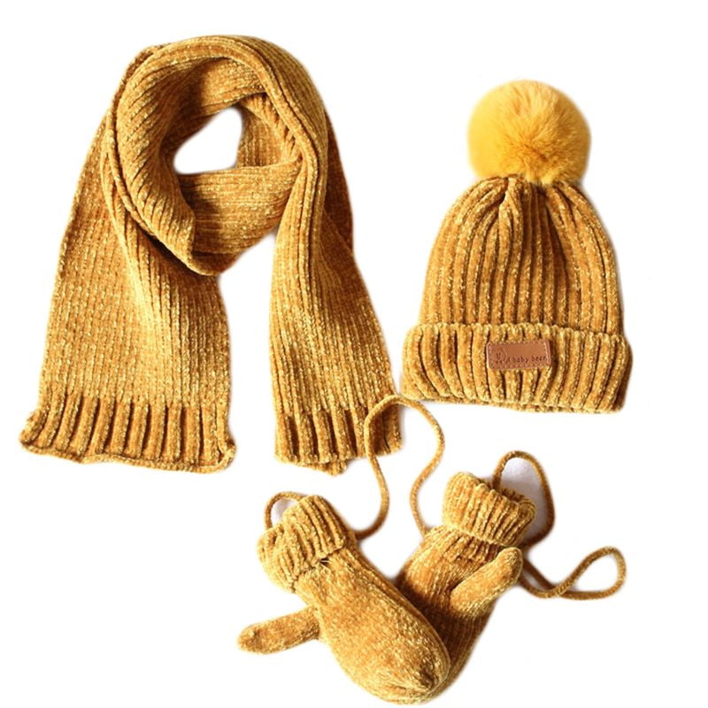 mustard hat scarf and glove set