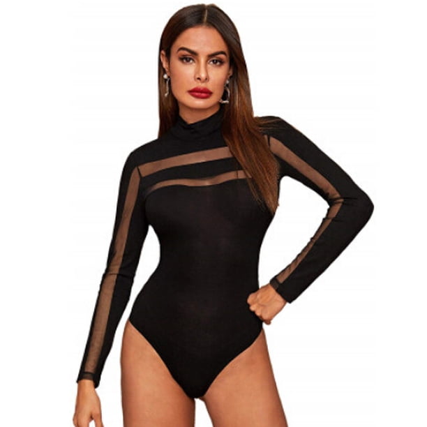 VISgogo Body sexy para mujer Clubwear Top de manga larga Shapewear Slim Fit Perspective Mesh Outfit VISgogo moda