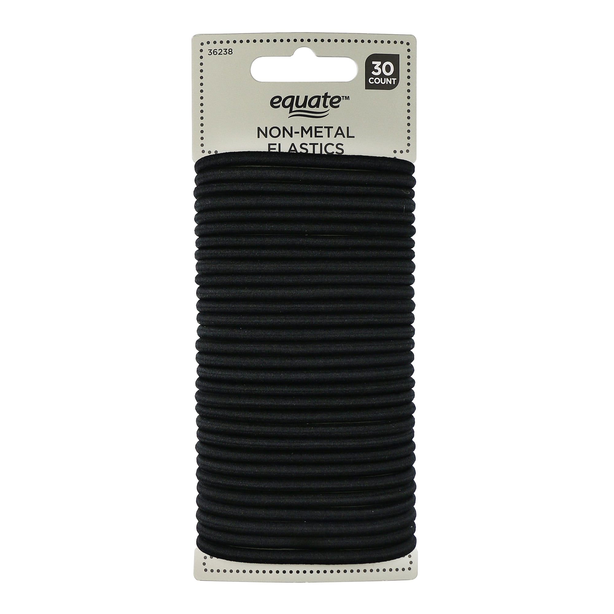 Equate Elastic Hair Ties, Non-Metal Strong & Flexible Design for Daily Hairstyling, Black, 30 Count