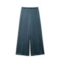 thumbnail image 4 of HH TRAF Pantalones de mujer con bolsillos sueltos, cintura elástica, cintura alta, pierna ancha, lisos, textura satinada, efecto arrugado, pantalones para mujer, 4 of 4