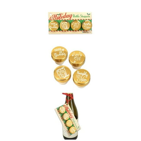 Holiday Wine Stoppers Sale Ducky Days 7717251 1.25 x 1.25 in. Dia. Naughty Holiday Sayings Gold Aluminum Top Bottle Stoppers - Set of 4 ()