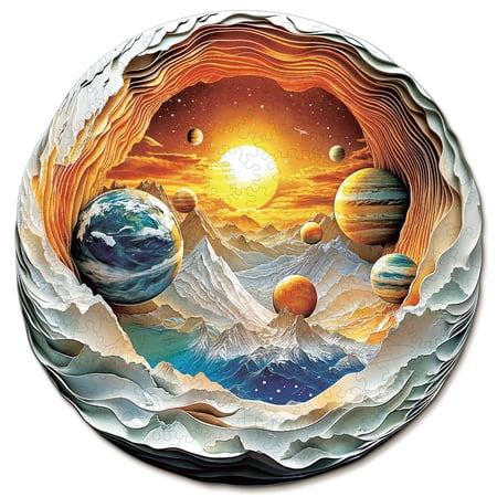 HiiKaa 3D Visual Effect Wooden Puzzle for Adults,3D Planet Travel Unique Shape Advanced Wooden Jigsaw Puzzle for Home Decor,Birthday Christmas Gifts for Family Friend,11*10.8 in,192 pcs