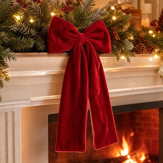 Christmas Decorative Bow, Polyester, For Tree Wreath Door Gift Party Decor, Style B