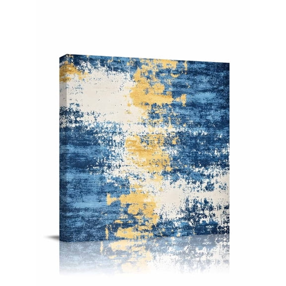 Abstract Mottled Texture Canvas Wall Art, Retro Yellow Blue Painting Framed Wall Decor Modern Artwork Prints Painting for Living Room, Bedroom, Kitchen & Cafe Decor 8x8 Inch