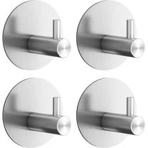 Towel Hooks for Bathroom (4 Pack) Adhesive Towel Hook Shower Hooks for Inside Shower - Sticky Bathroom Wall Hooks for Hanging Towels, Robe, Loofah, Bath Sponge - Brushed Nickel Towel Hooks