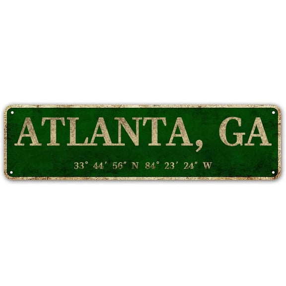 Atlanta, GA City Sign Rustic Vintage Metal Art Wall Decor Office/Home/Classroom 4" x 16"
