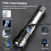 90000 Lumens Powerful Flashligh, Rechargeable Super Bright LED Flashlights with 8 Lighting Mode, Waterproof Zoomable Flashlights for Emergencies, Home, Camping, Hiking