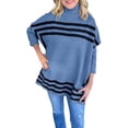 thumbnail image 1 of Chandail pour Femmes Automne/hiver Col Roulé Tricoté Manches Chauve-Souris Design Rayé, 1 of 5