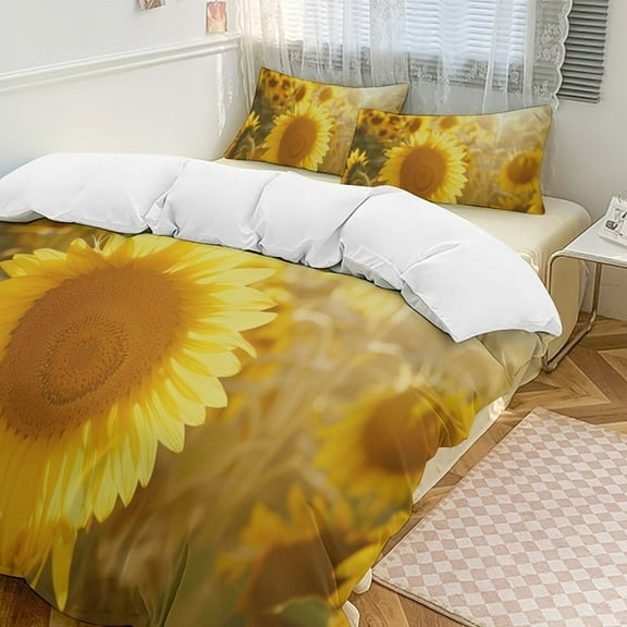 Sunflower Duvet Cover Set Pattern Soft Bedding Set Comforter Cover Set(1 Duvet Cover   2 Pillowcases)