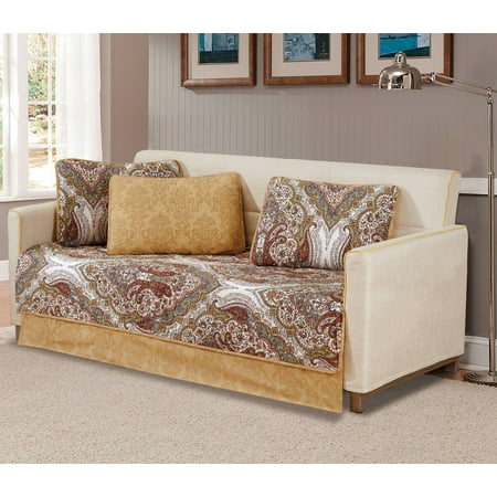 Floral Daybed - Fancy Linen 5pc DayBed Bedspread Quilted Print Modern Floral White Brown Green New # Portia 66