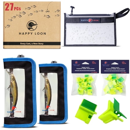 Premium Fishing Organization and Safety Gift Kit - Waterproof Tackle Bag 2 Lure Wraps (2 Sizes) 24 Treble Hook Covers (12 Each Size) - Elegant Gift Box - 3-Stage Protection - Value Pack