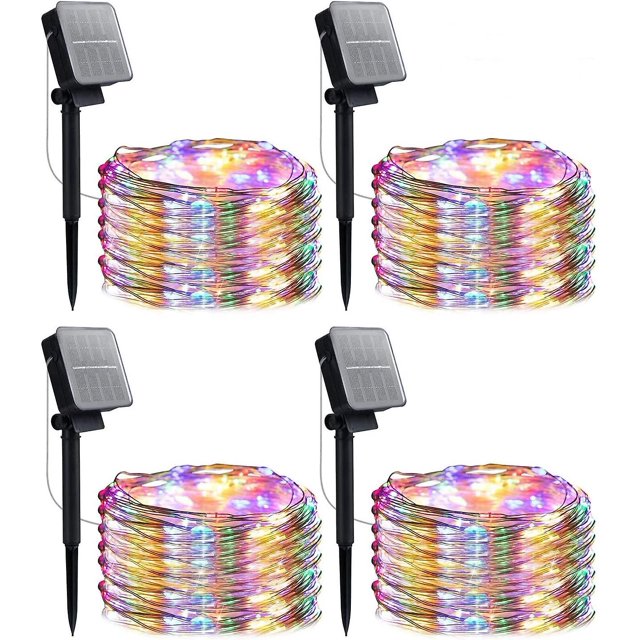 Guirnaldas de luces solares YONGSHENG Paquete de 4 10 m 100 luces LED de cadena con 8 modos de iluminación