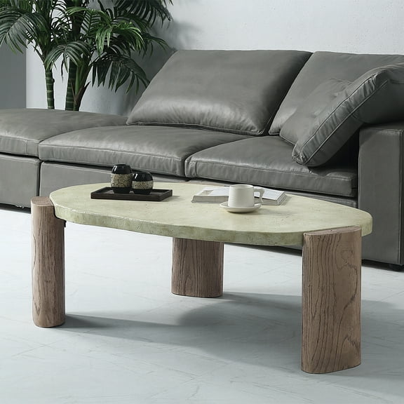 Dining Tables, Weathered Grey And Oak Oblong Coffee Table, Oak Coffee Tables,Cement End Tables,