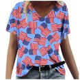 thumbnail image 2 of Fiudx Camisas de Mujer Camiseta de Manga Corta con Cuello En V Estampada para El Día de La Independencia Informal a La Moda para Mujer, 2 of 4