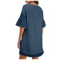 thumbnail image 5 of Dresses for Women Elegant Chiffon Solid Color Tunic Dress Cute Swiss Dot Casual V Neck Knee Length Party Dress Loose Fit Short Sleeve Ruffled Summer Dresses S-3XL, 5 of 5