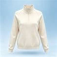 thumbnail image 2 of hlysgo Women's Quarter Zip Blouse Pullover Polar Fleece Sweatshirts Lightweight Stand Collar Warm Jacket Tops Beige,M, 2 of 4
