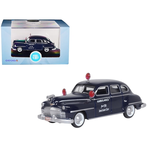 1946 DeSoto Suburban Ambulance Dark Blue "Junction City Ambulance" 1/87 (HO) Scale Diecast Model Car by Oxford Diecast