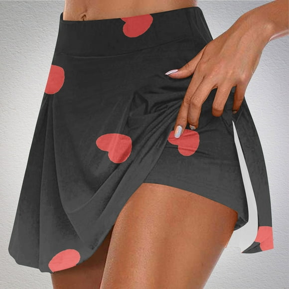 Lolmot Womens Summer Leaf Print Pleated Tennis Skirts Athletic Stretchy Short Yoga Fake Two Piece Trouser Skirt Shorts
