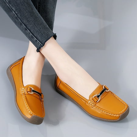 

Women‘s Metal Decor Flat Shoes Solid Color Non-slip Round Toe Loafers Casual Slip-on Shoes