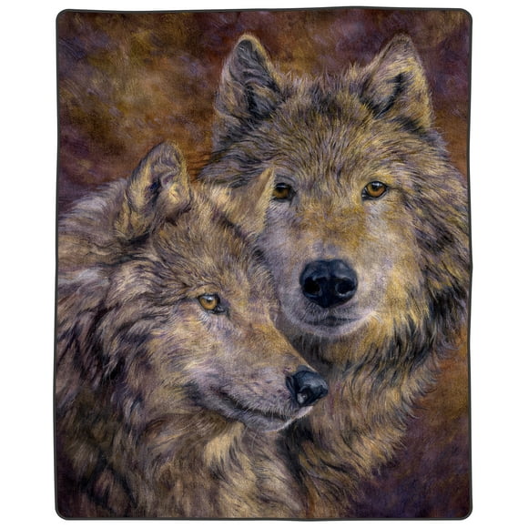 Wolf Blanket – 80x92-inch Printed Pair of Wolves Blanket - Plush Thick 8lb Faux Mink Queen Throw Blanket for Couch, Sofa, or Bed by Bedford Home